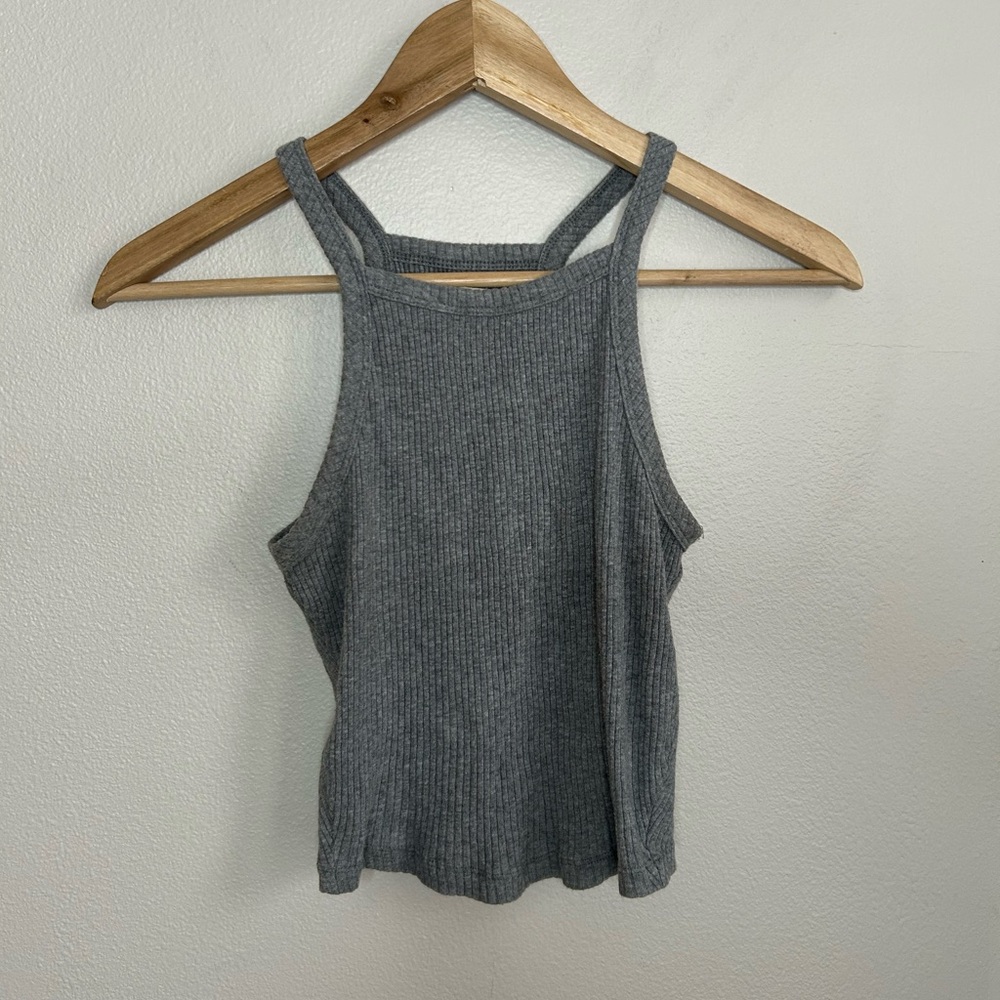 Abercrombie & Fitch High Neck Ribbed Tank Top Grey Size XS